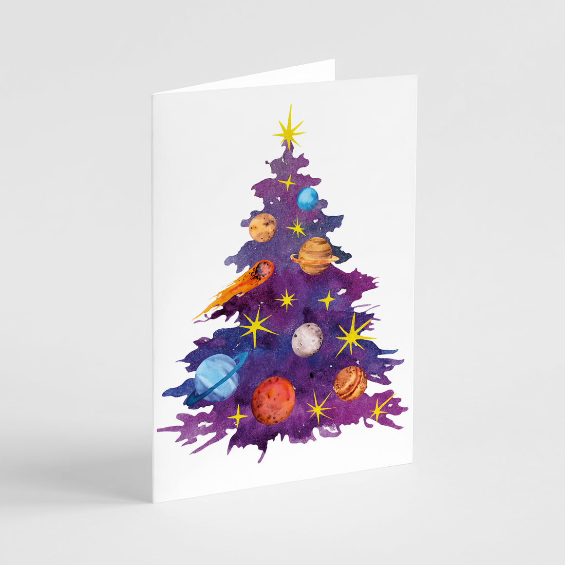 24 Outer Space Christmas Tree Cards + Envelopes