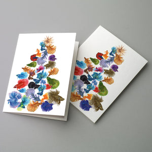 24 Colorful Tropical Fish Christmas Tree Cards + Envelopes