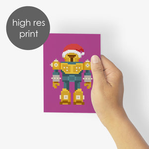 24 Pixelated Robot Christmas Cards in 12 Colorful Designs with Envelopes