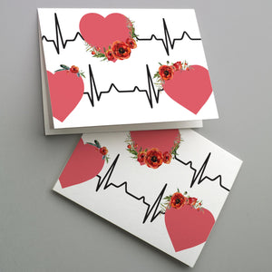 EKG Heart & Flowers Cards - 24 Pack