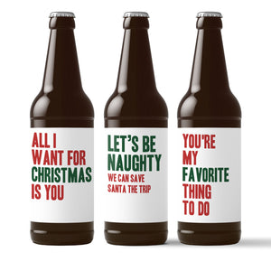 Naughty Holiday Beer Labels for Him - 6 Pack