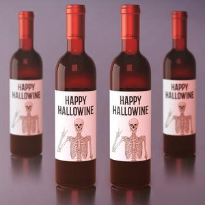 Hallowine Halloween Party Wine Labels - 4 Halloween Party Decor Stickers Happy Hallowine Trick or Treat Party Ideas Wine Bottle Sticker 9279