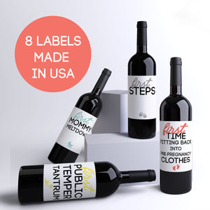 Mommy Milestones Wine Bottle Labels Baby Shower Gift - 8 Pack