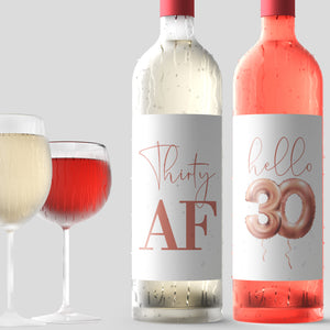 Dirty 30 Birthday Rose Gold Balloon Wine Labels - 4 Pack