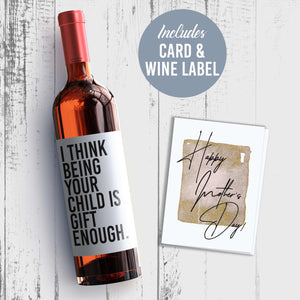 Funny For Mom Mother's Day Wine Label + Card