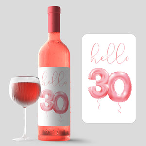 30th Birthday Pink Balloon Wine Labels - 4 Pack