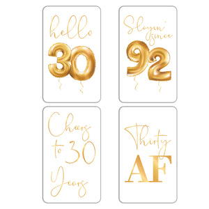 30th Birthday Gold Balloon Wine Labels - 4 Pack