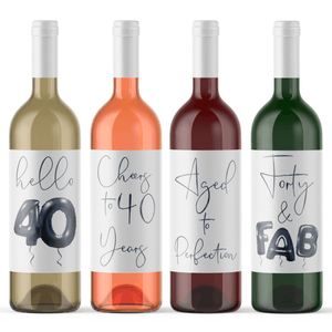 Forty and Fab 40th Birthday Black Balloon Wine Labels - 4 Pack