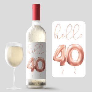 Forty and Fab 40th Birthday Rose Gold Balloon Wine Labels - 4 Pack