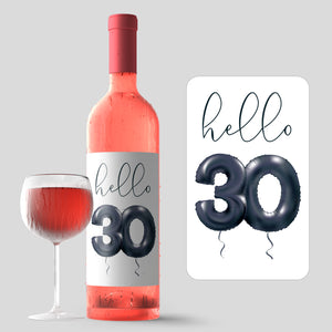 30th Birthday Black Balloon Wine Labels - 4 Pack