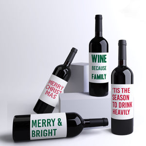 Funny Christmas Survival Wine Labels - 4 Pack