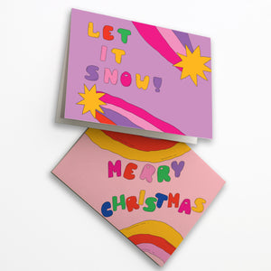 24 Colorful Hippy Holiday Christmas Cards in 2 Fun Designs w/ Envelopes
