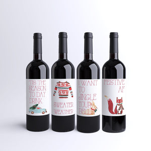 Cute Christmas Wine Labels - 4 Pack