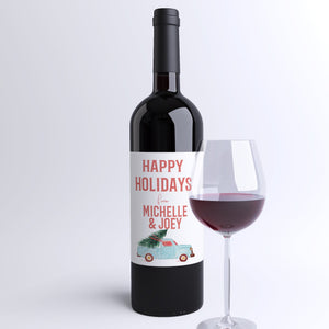 Custom Happy Holidays From Business Wine Labels - 4 Pack