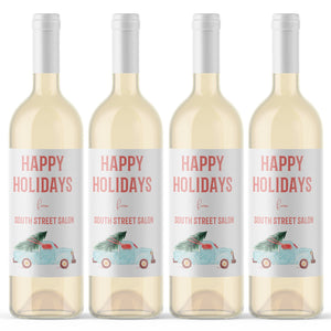 Custom Happy Holidays From Business Wine Labels - 4 Pack