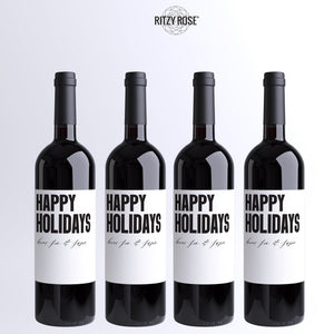 Custom Happy Holidays Wine Labels - 4 Pack