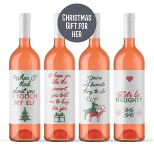 Christmas Wine Bottle Labels for Her - 4 Pack