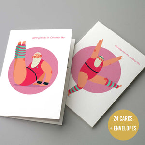 Yoga Fitness Santa Christmas Cards - 24 PACK