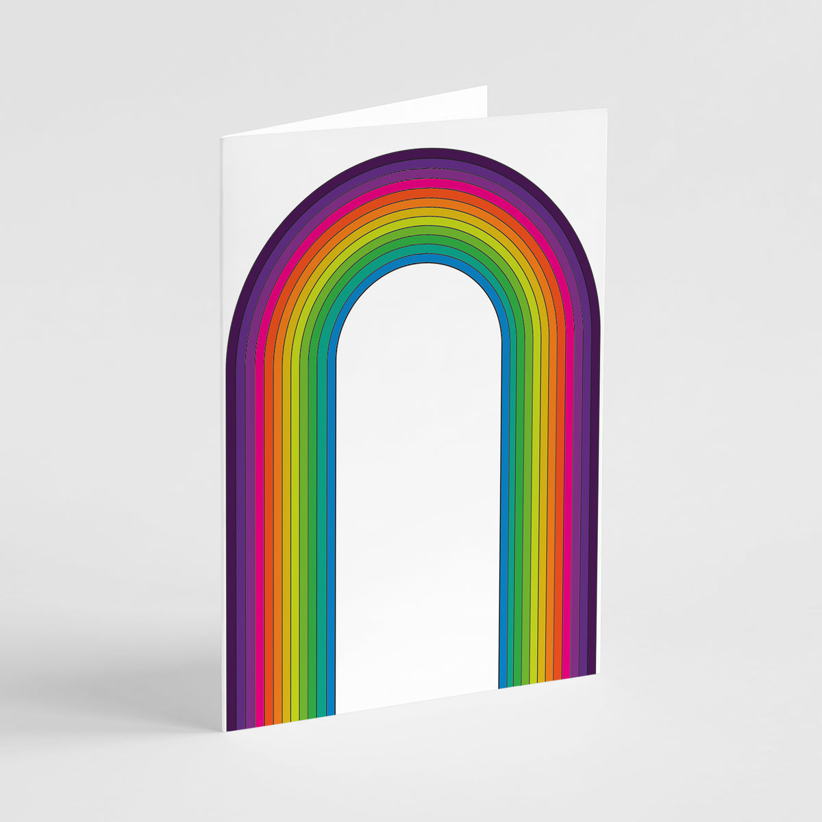 Card set with no text, featuring bold geometric rainbow arcs and stripes in a retro graphic style.