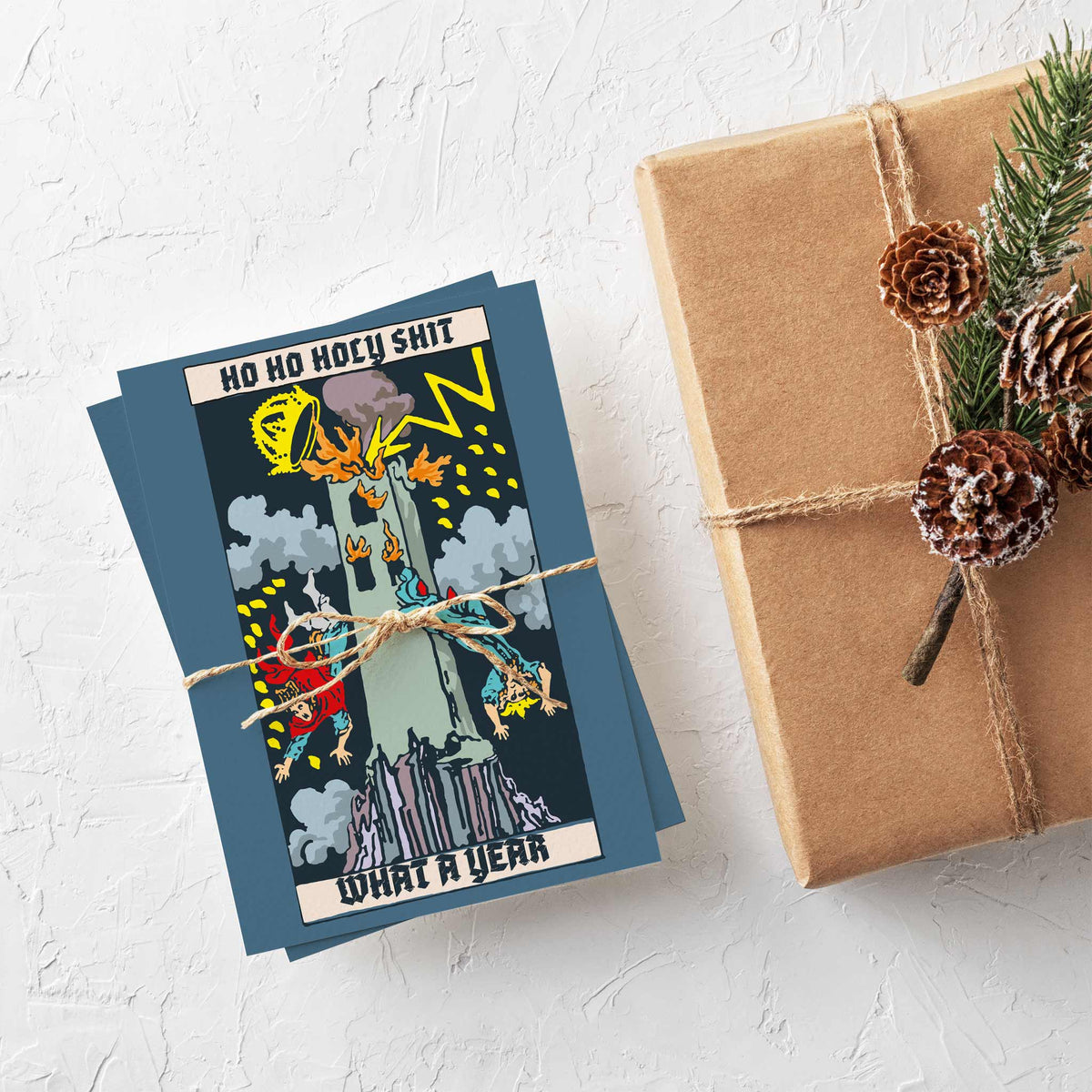 Card designs feature figures in medieval-style clothing, gold cups, knights on horseback, and a lightning-struck tower.