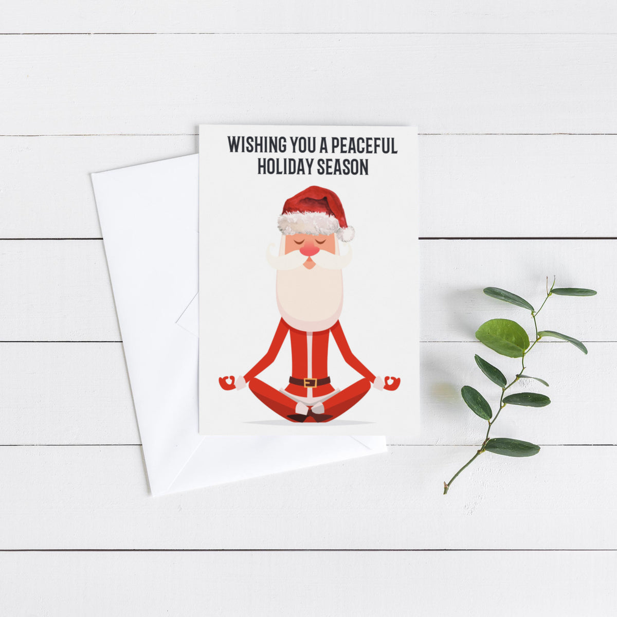 24-count holiday card set, single design, bold condensed black text reading "Wishing You a Peaceful Holiday Season" above a m