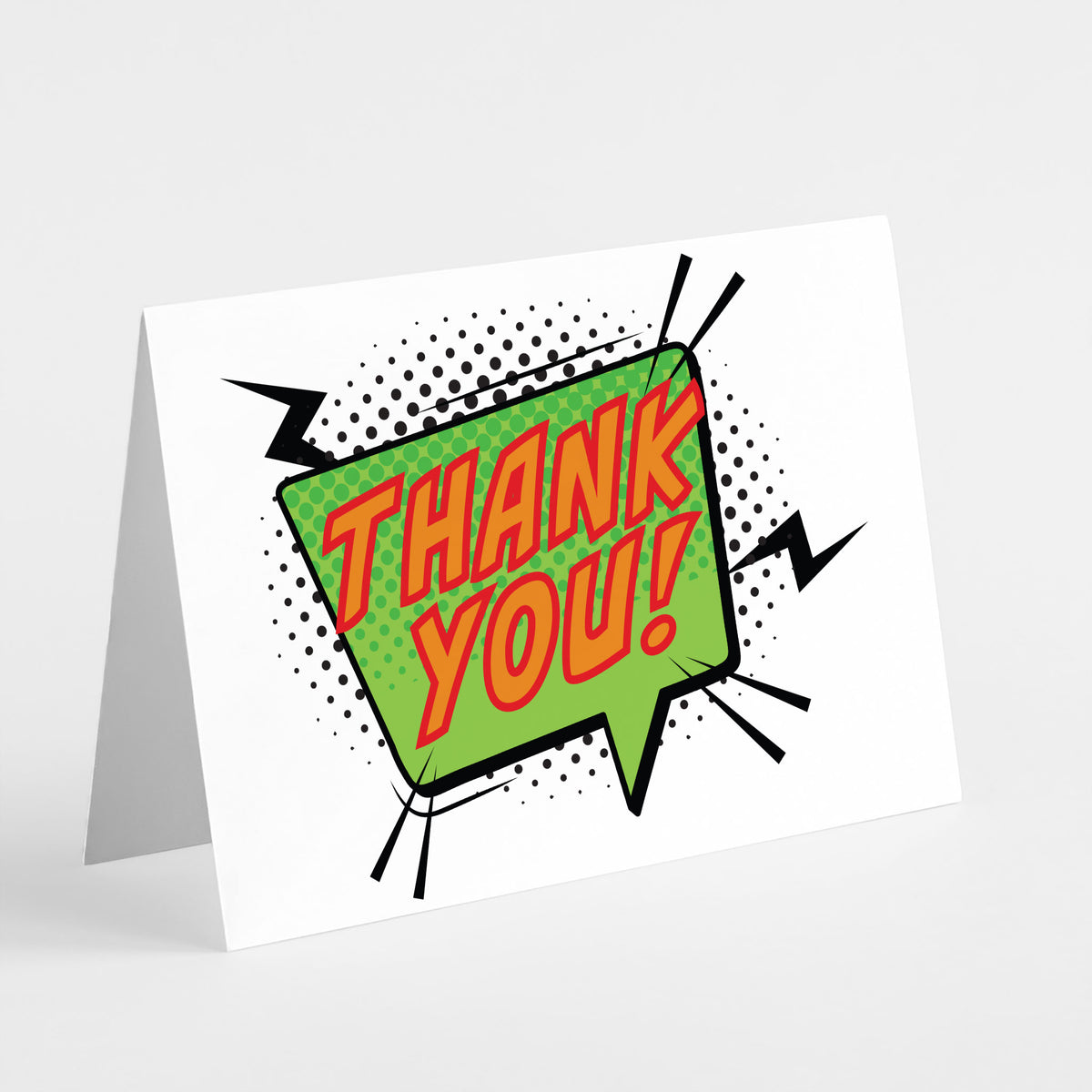 Cards with stacked or angled "THANK YOU!" and "THANKS!" text in wide all-caps block lettering with outline and highlight effe