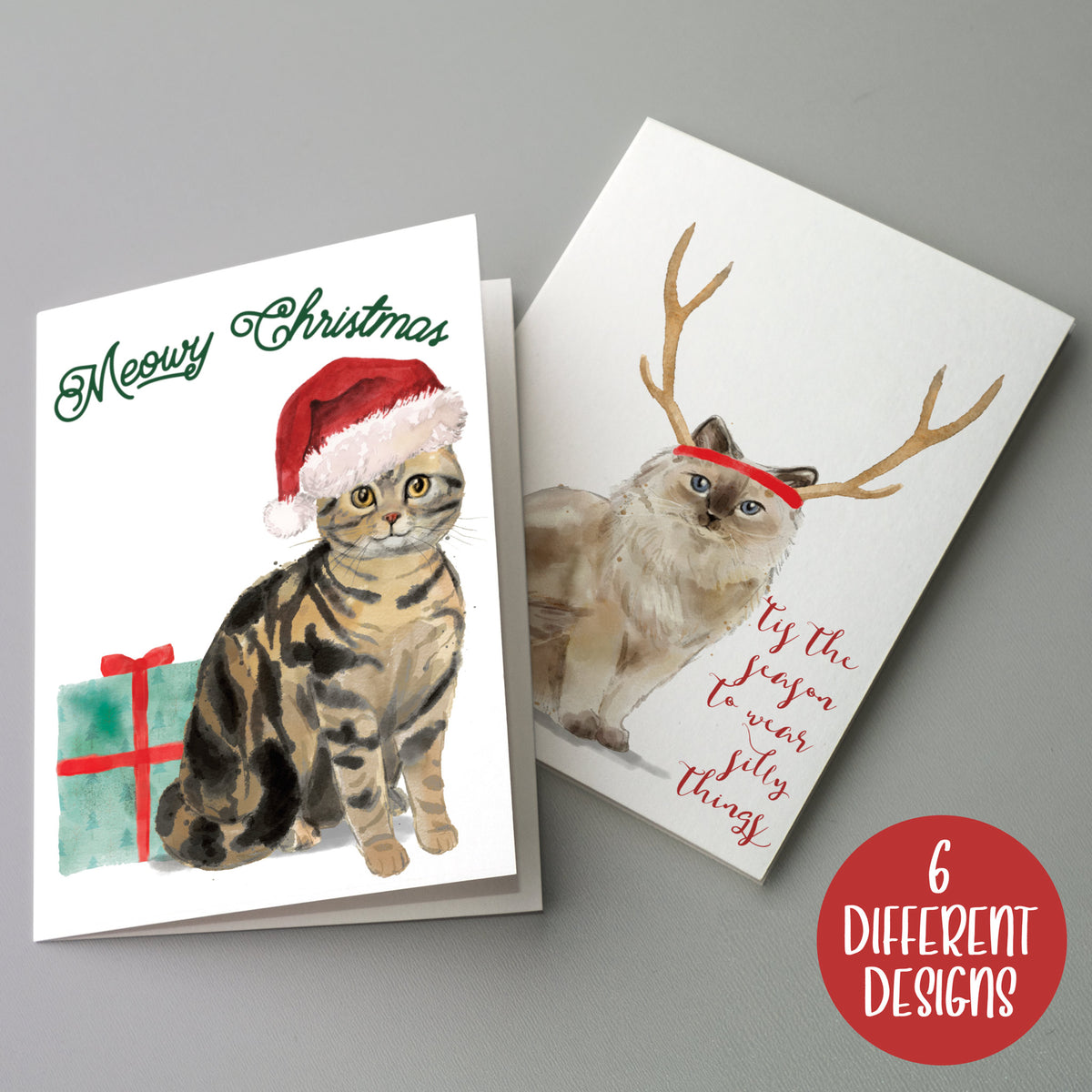 Meowy Christmas Greeting Cards, Set of 24