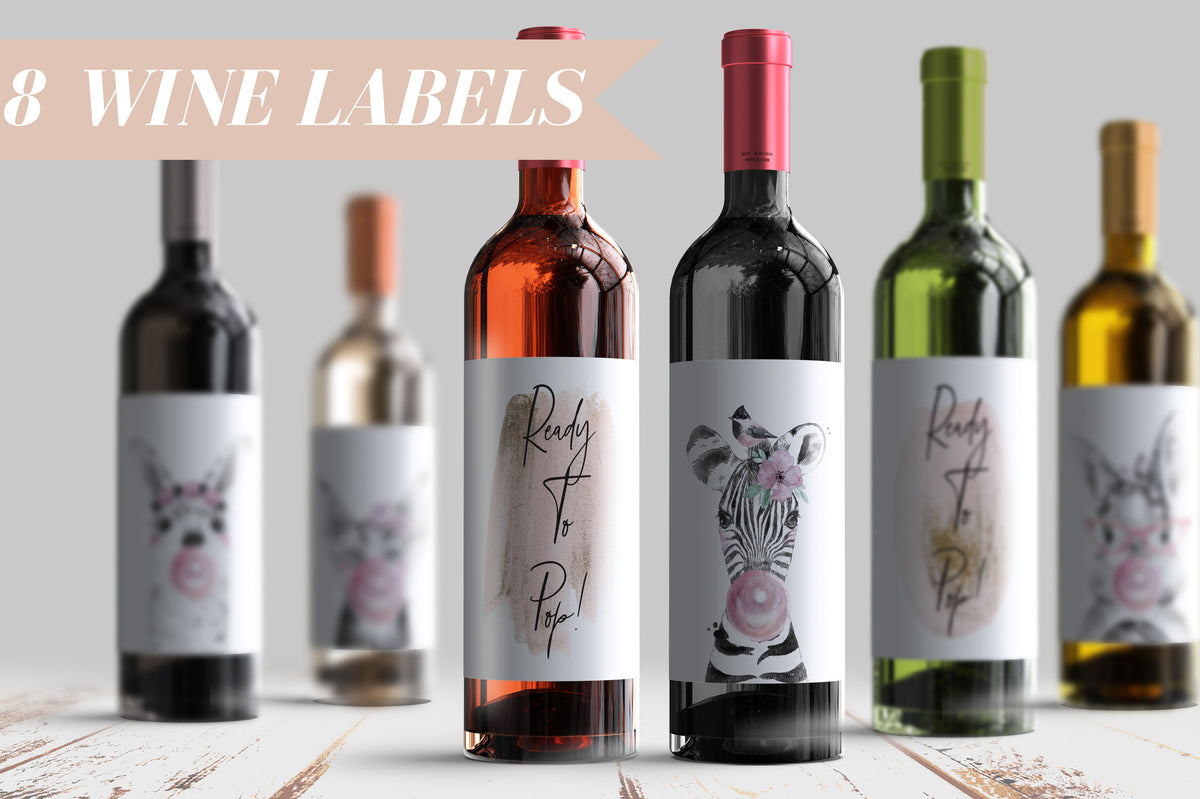 Ready to Pop Baby Shower Wine Labels, Pack of 8