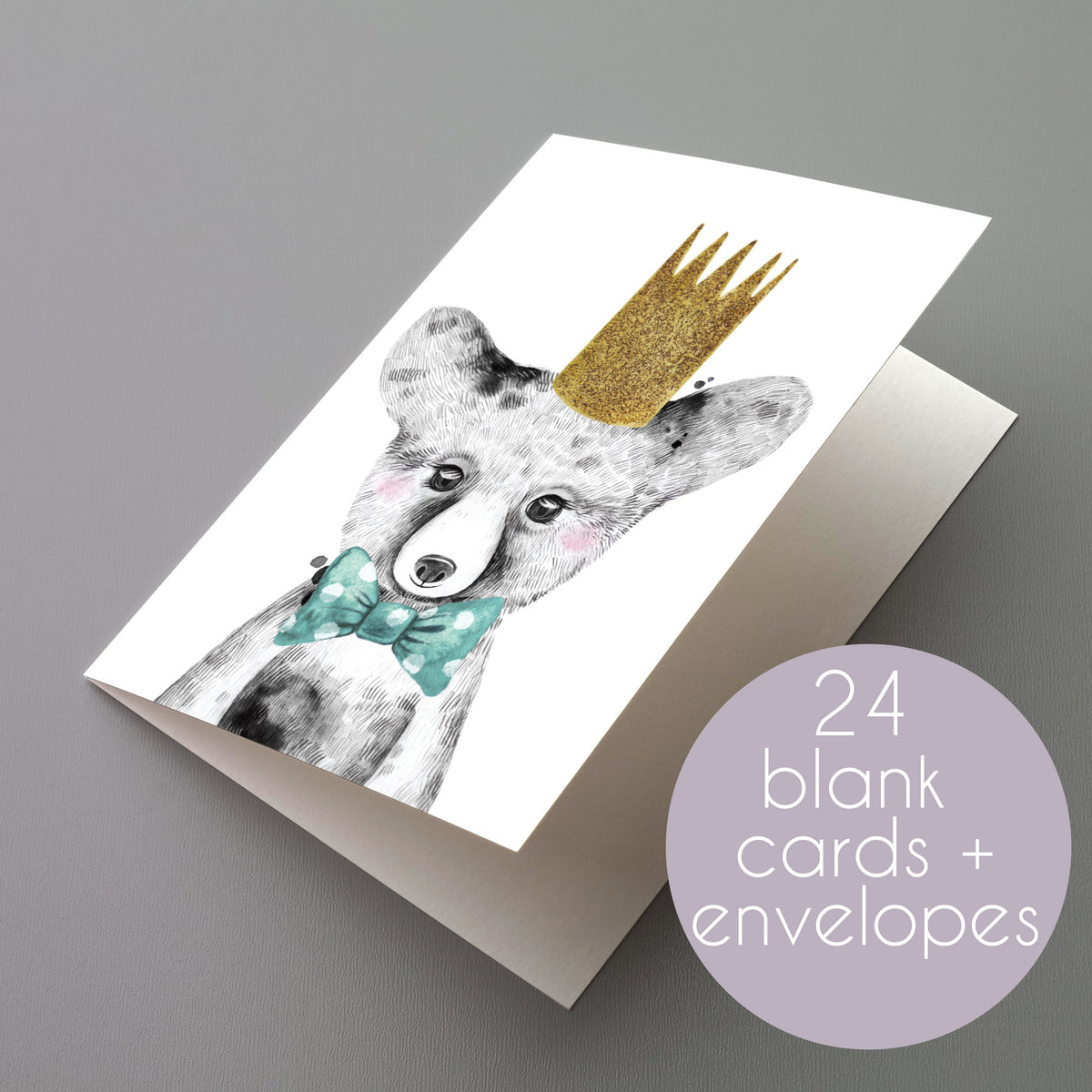 Baby Animal Greeting Cards, Set of 24
