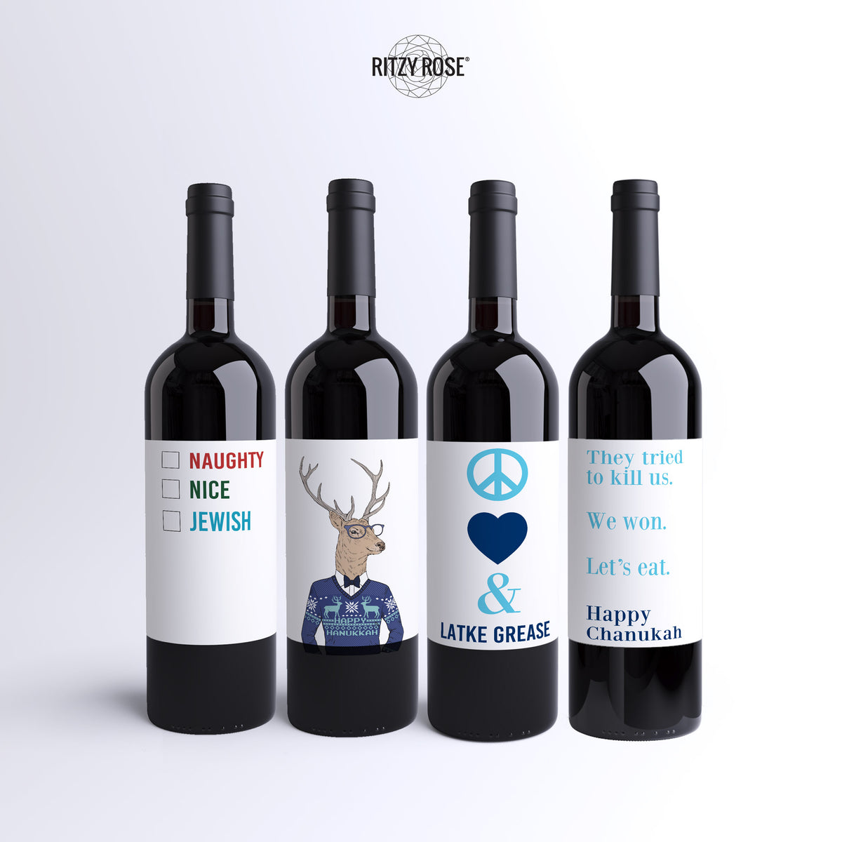 Funny Hanukkah Wine Labels, Pack of 8