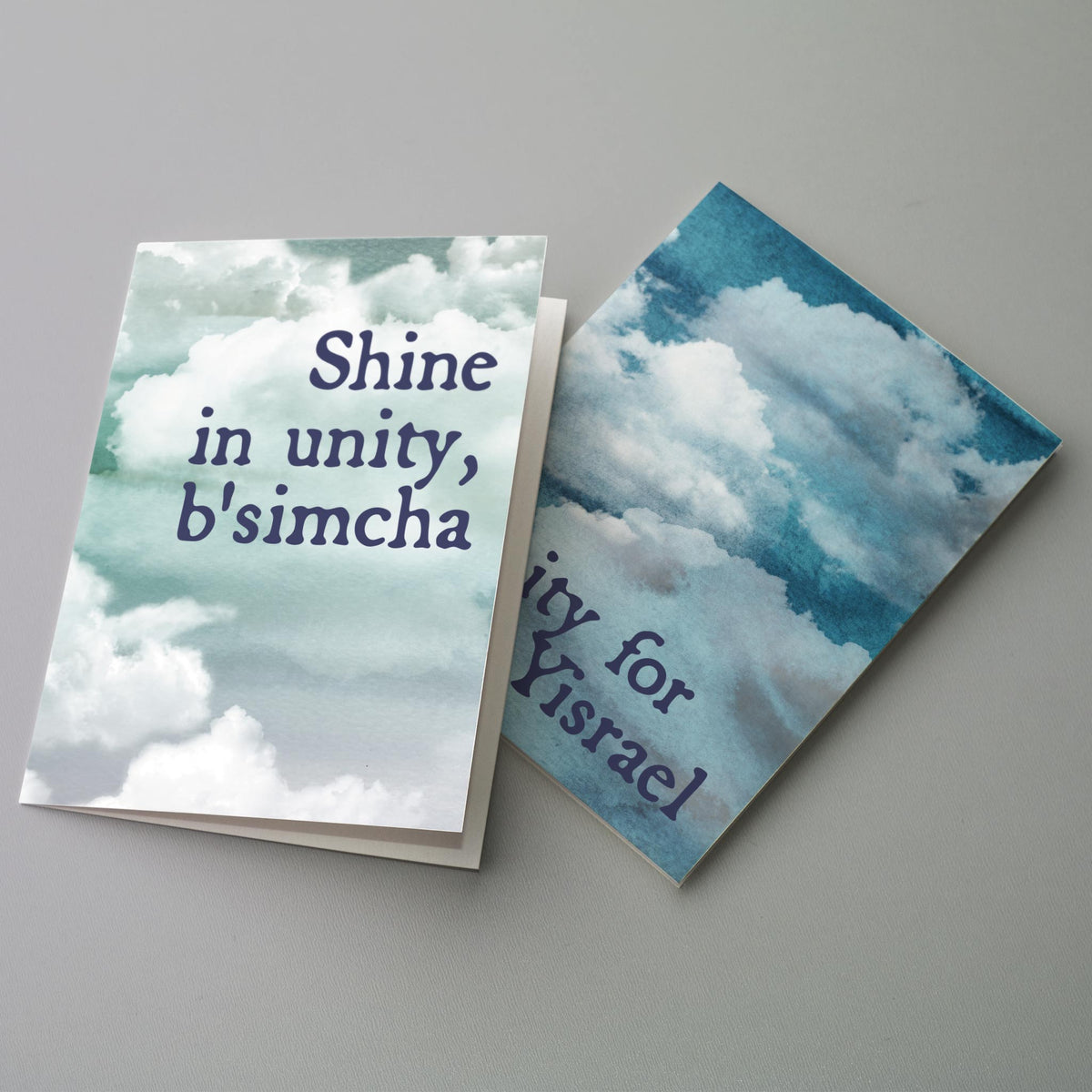 Piece Jewish encouragement card set with six cloud-themed designs in pastel blue and purple tones.