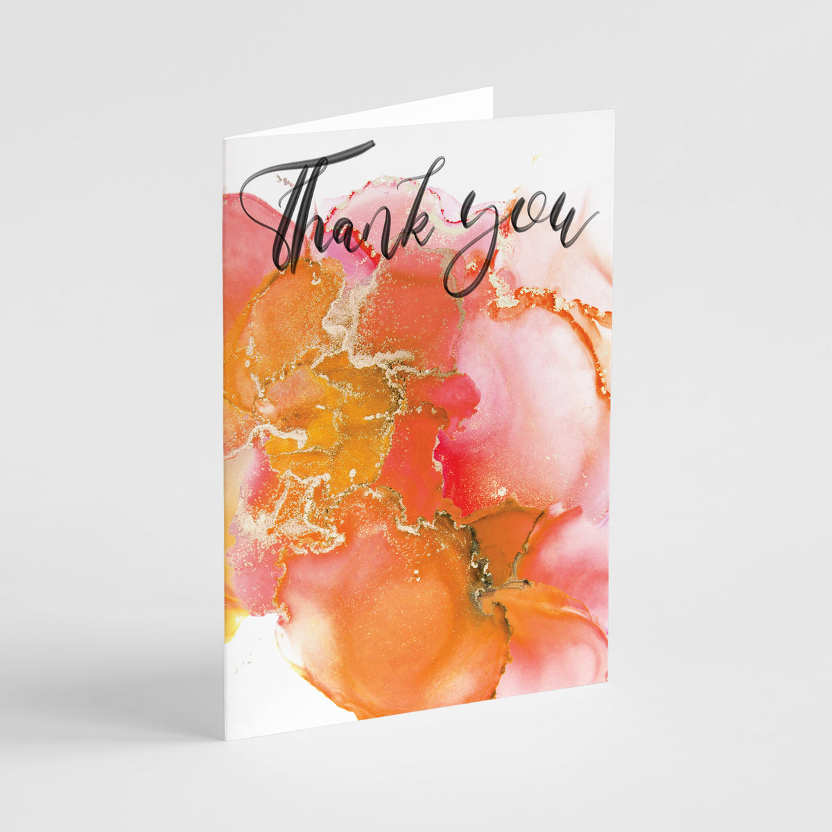 Rounded pooling color shapes in warm and cool palettes across four coordinating Thank You card designs.