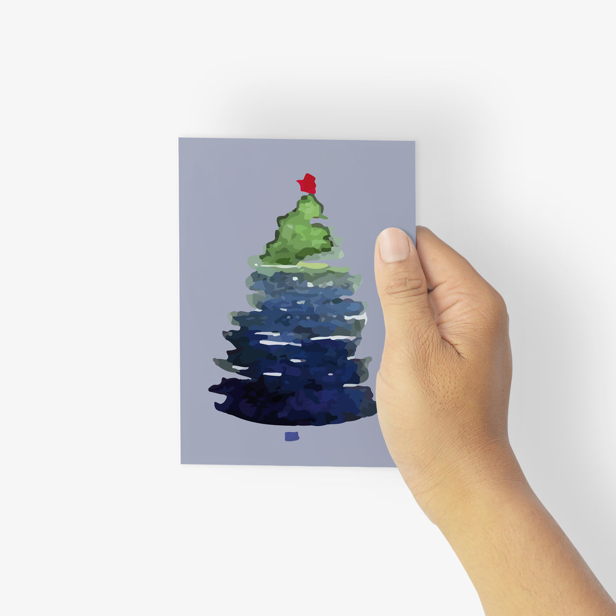 Holiday cards with 12 designs, each centered on a solid color background in dark or pale tones.