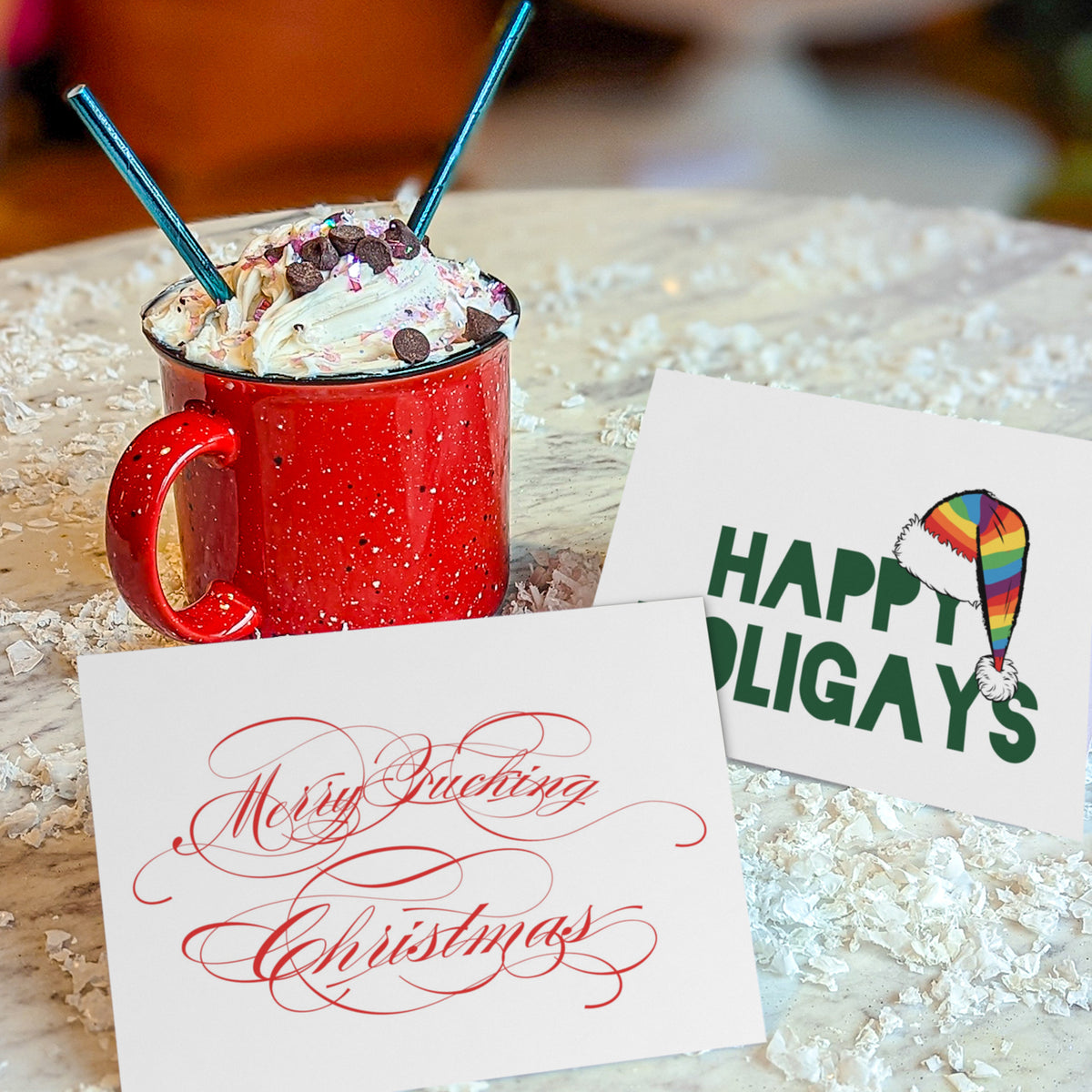 Blank holiday note cards, 12 designs times two, portrait orientation, white backgrounds throughout.