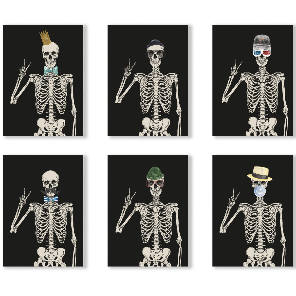 Skeleton Greeting Cards, Set of 24