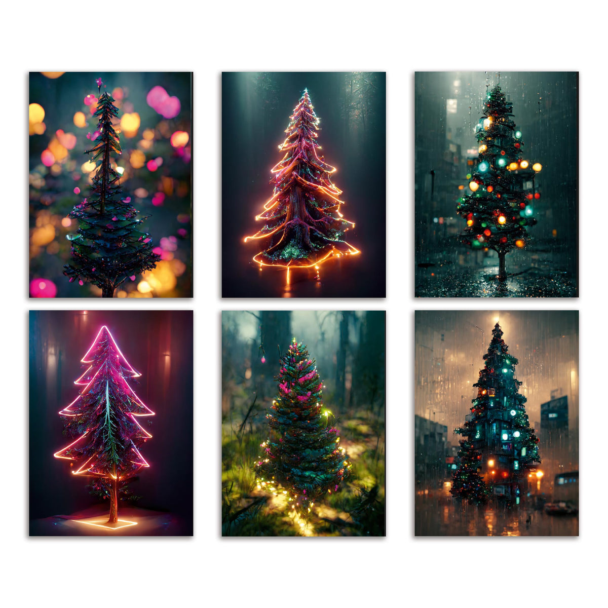 Modern Christmas Tree Greeting Cards, Set of 24