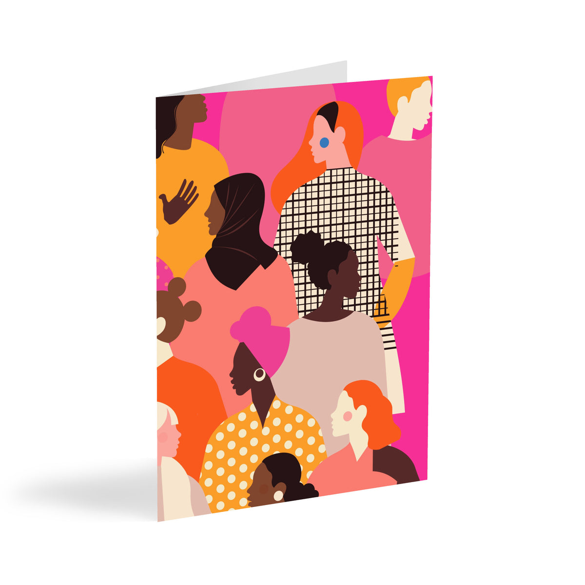 Women Together Cards set of 24 featuring a crowd of diverse women in flat vector illustration style.