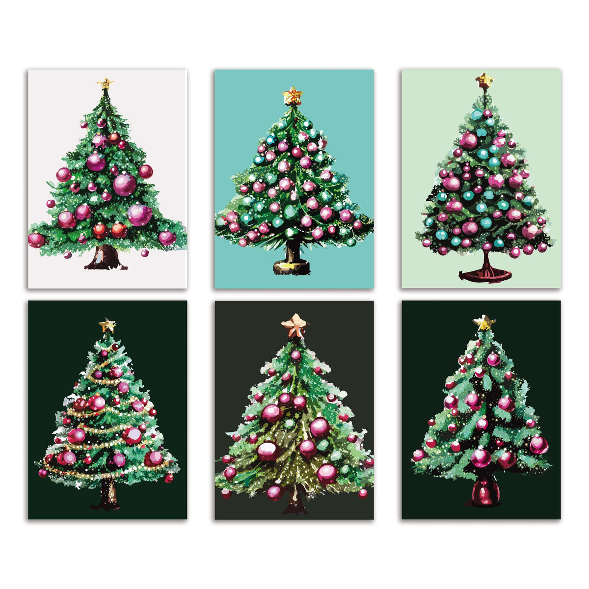 Traditional Christmas Tree Greeting Cards, Set of 24