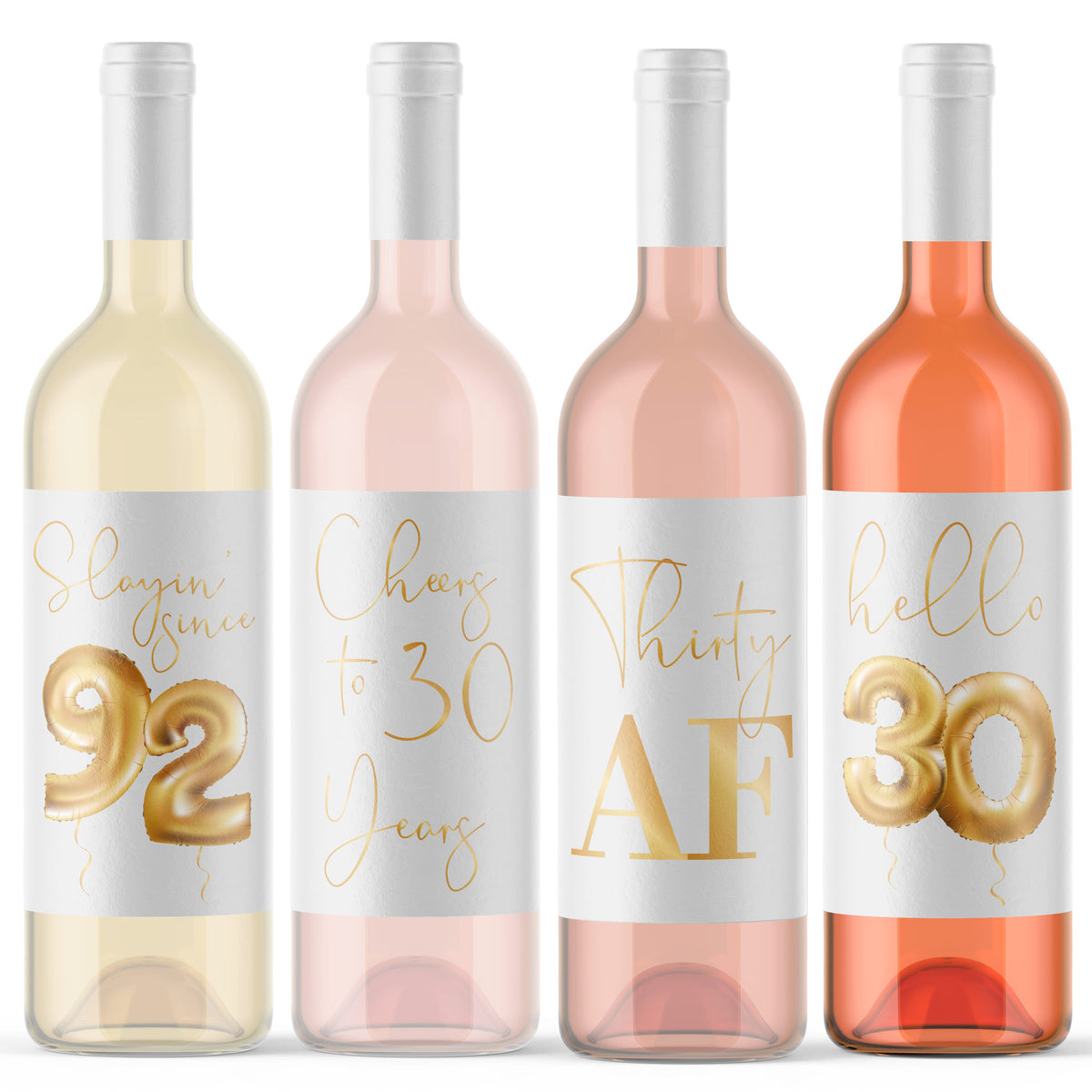 Gold Balloon 30th Birthday Wine Labels, Pack of 4