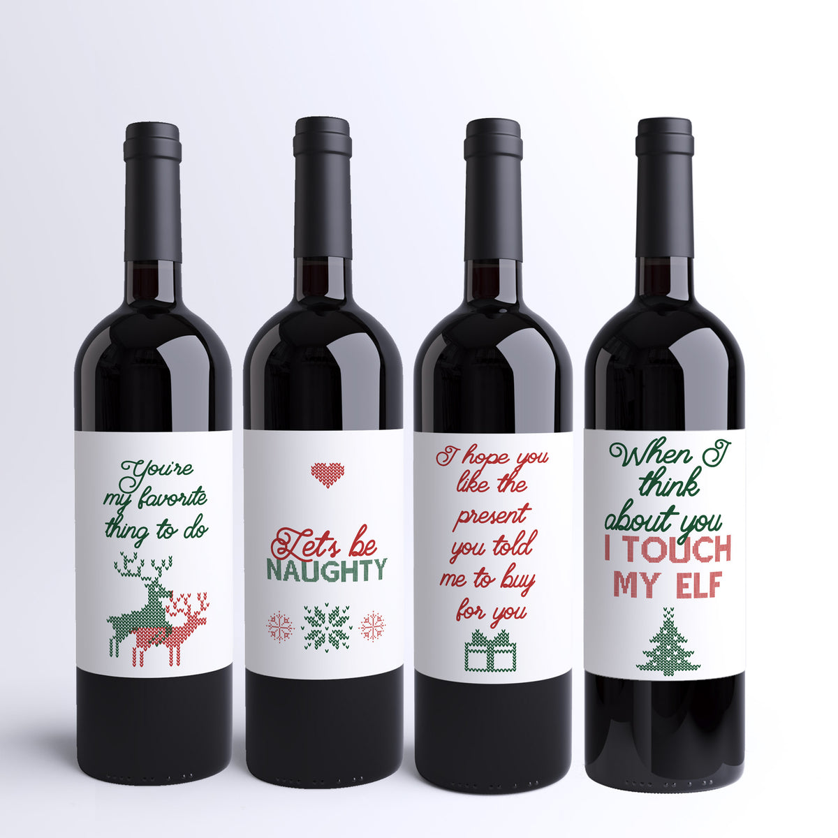 Naughty Christmas Wine Labels, Pack of 4