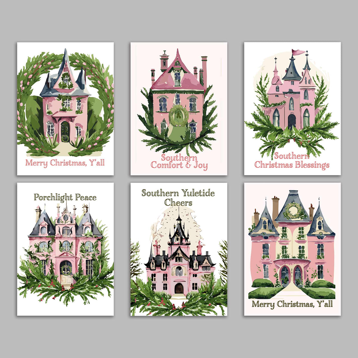 Southern Christmas Greeting Cards, Set of 24