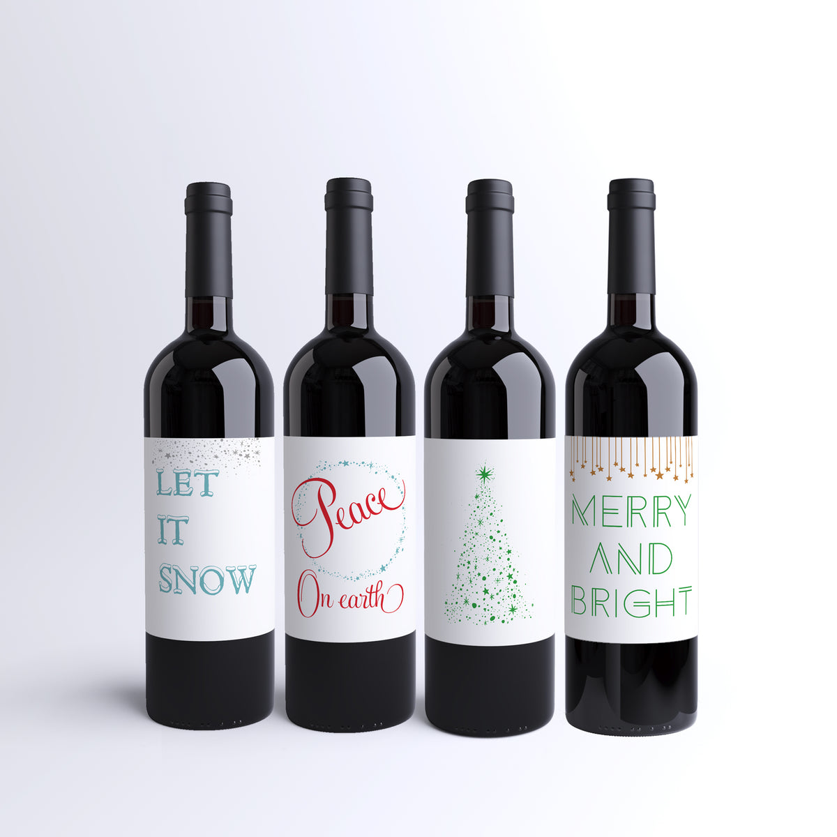 Christmas Wine Labels, Pack of 4