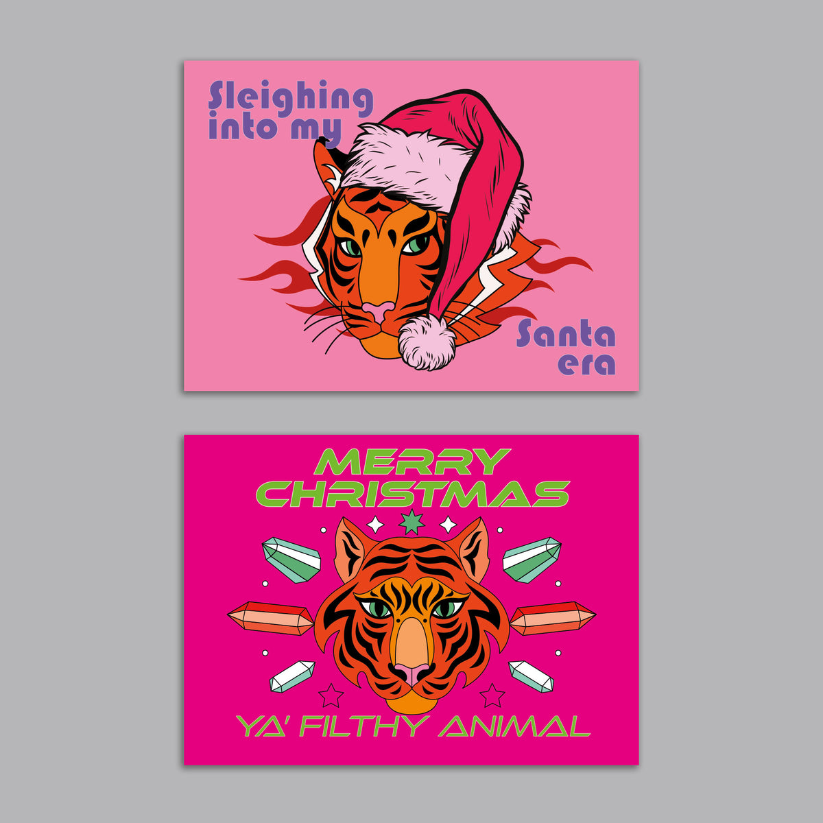 Retro Tiger Christmas Cards, Set of 24