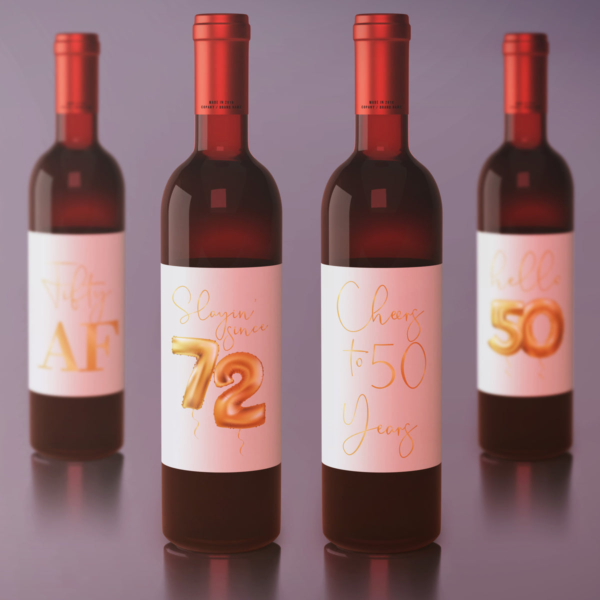 Gold Balloon 50th Birthday Wine Labels, Pack of 4