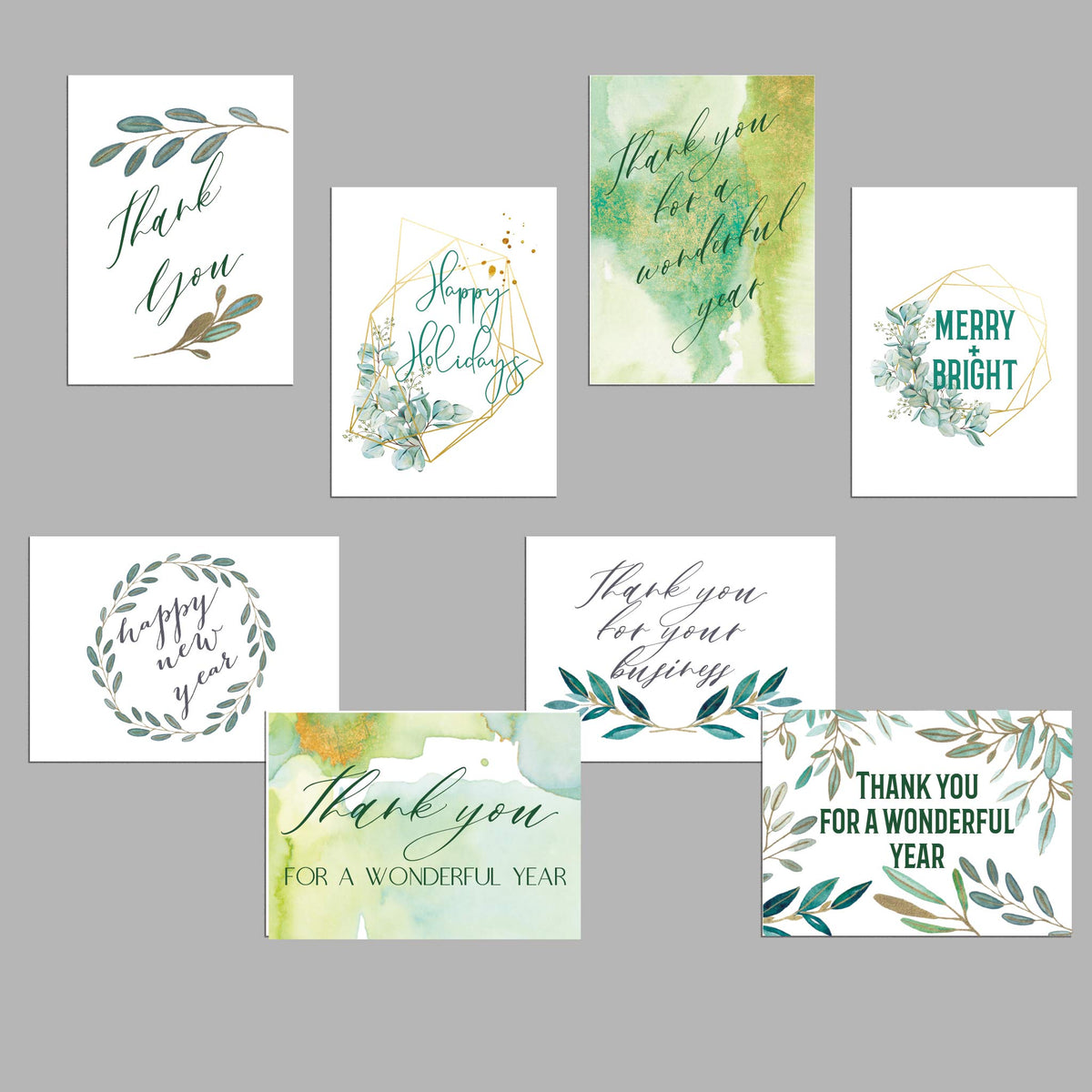 Watercolor Holiday Greeting Cards, Set of 24