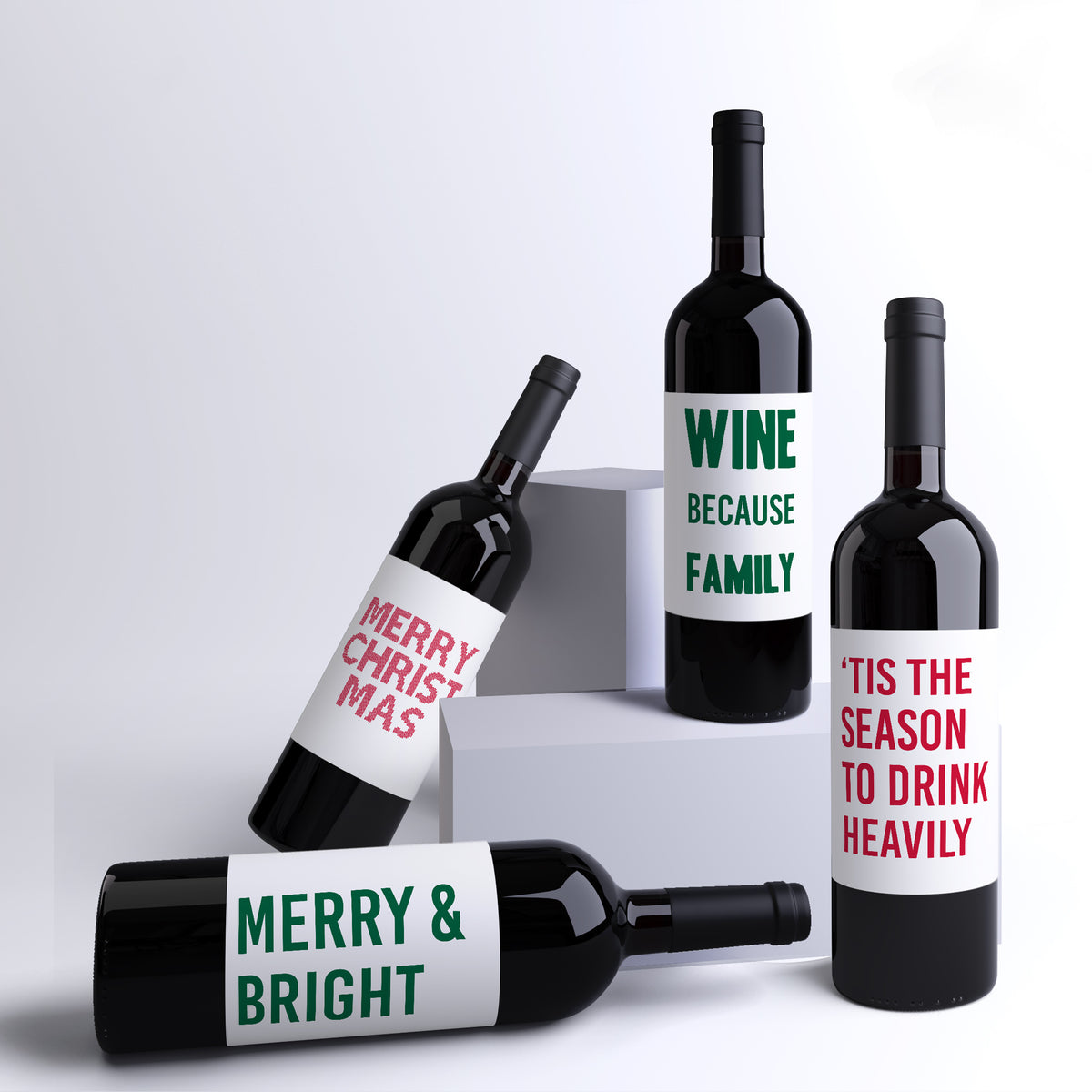 Funny Christmas Survival Wine Labels, Pack of 4
