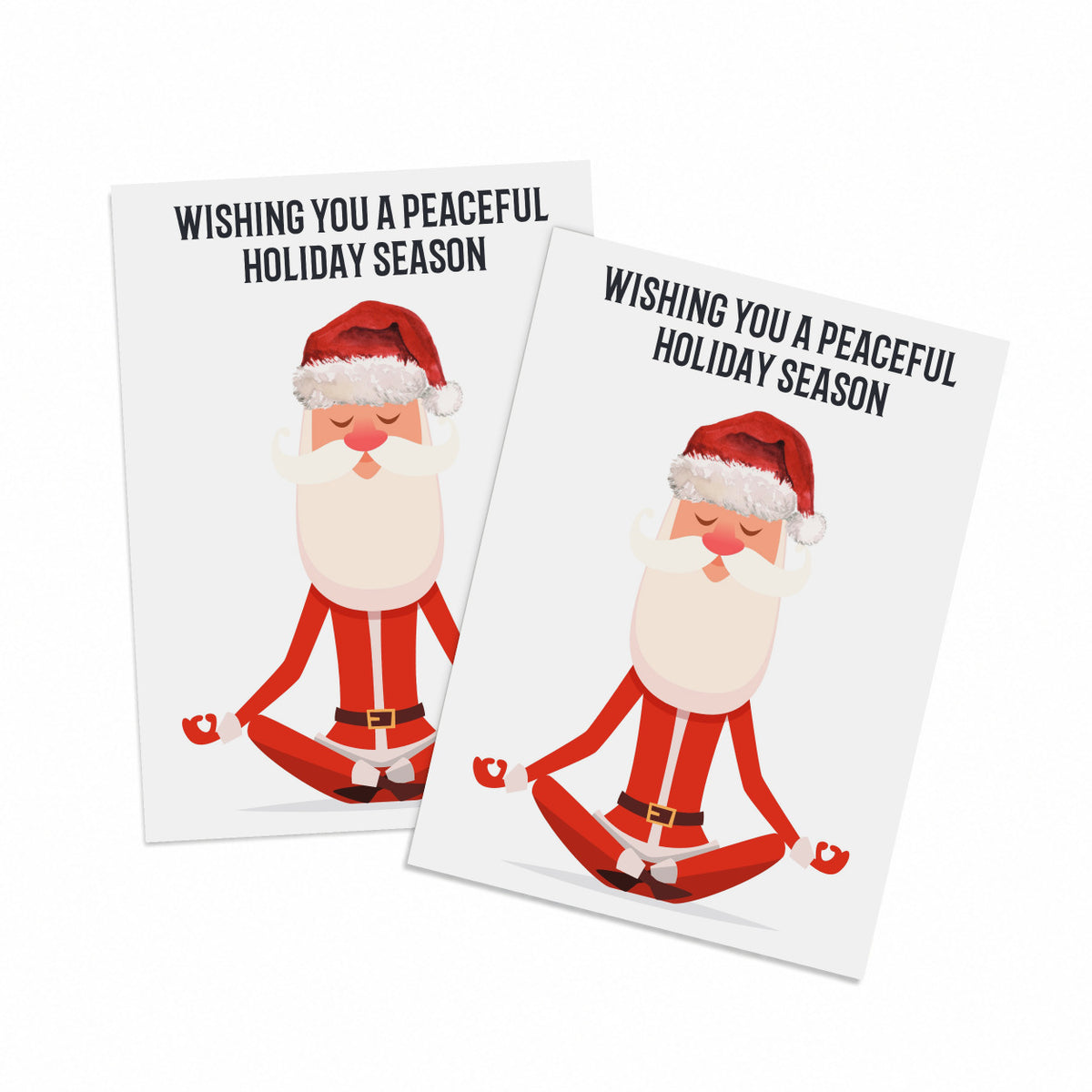 Meditating Santa holiday cards, set of 24, one design, black text on white card stock.