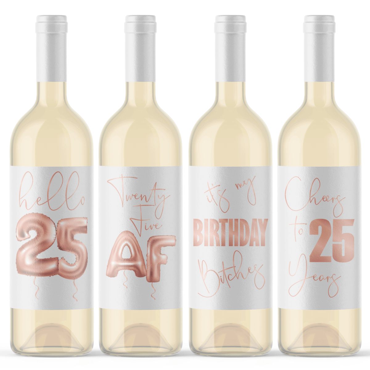 25th Birthday Wine Labels, Pack of 4