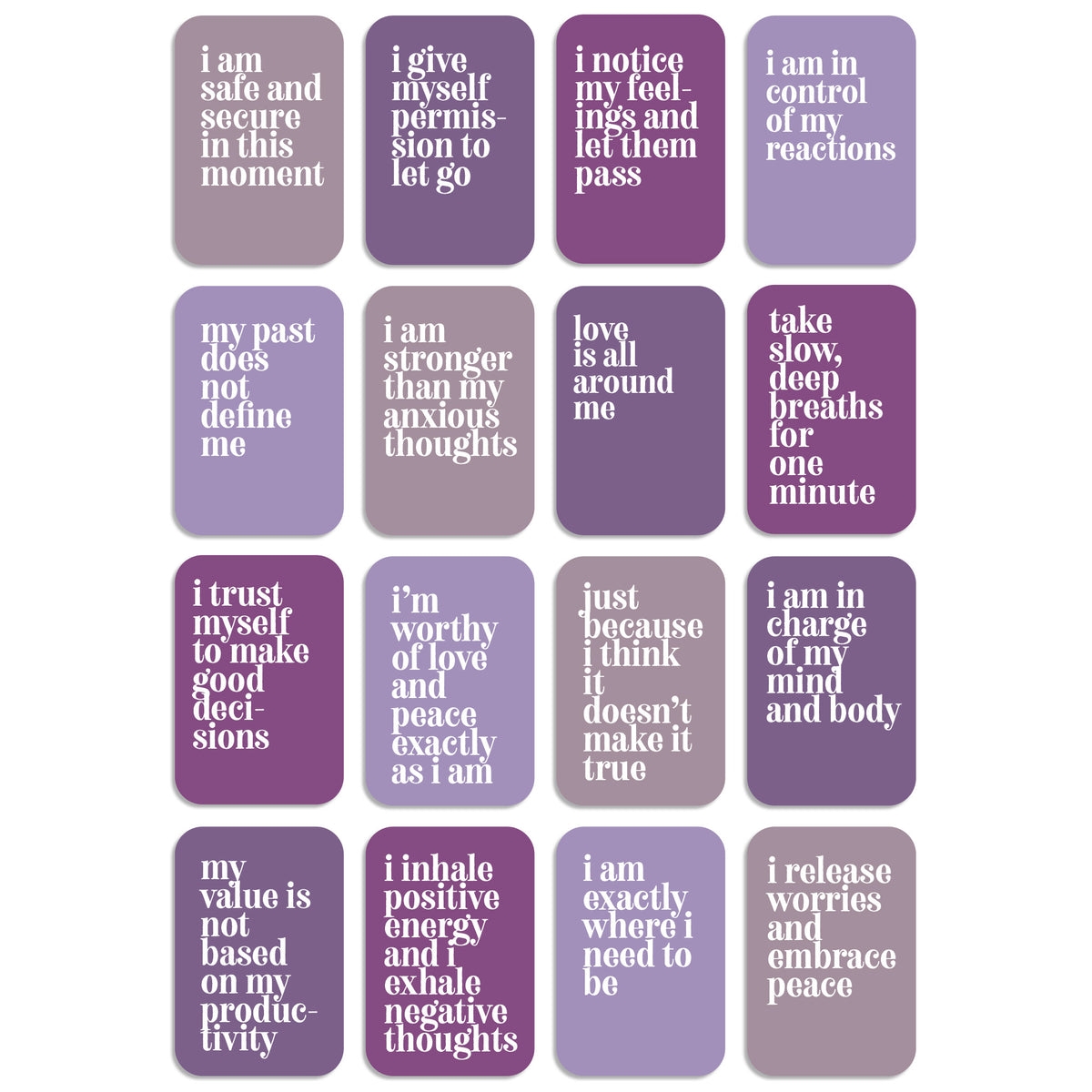 Anxiety Relief Affirmation Cards, Deck of 16