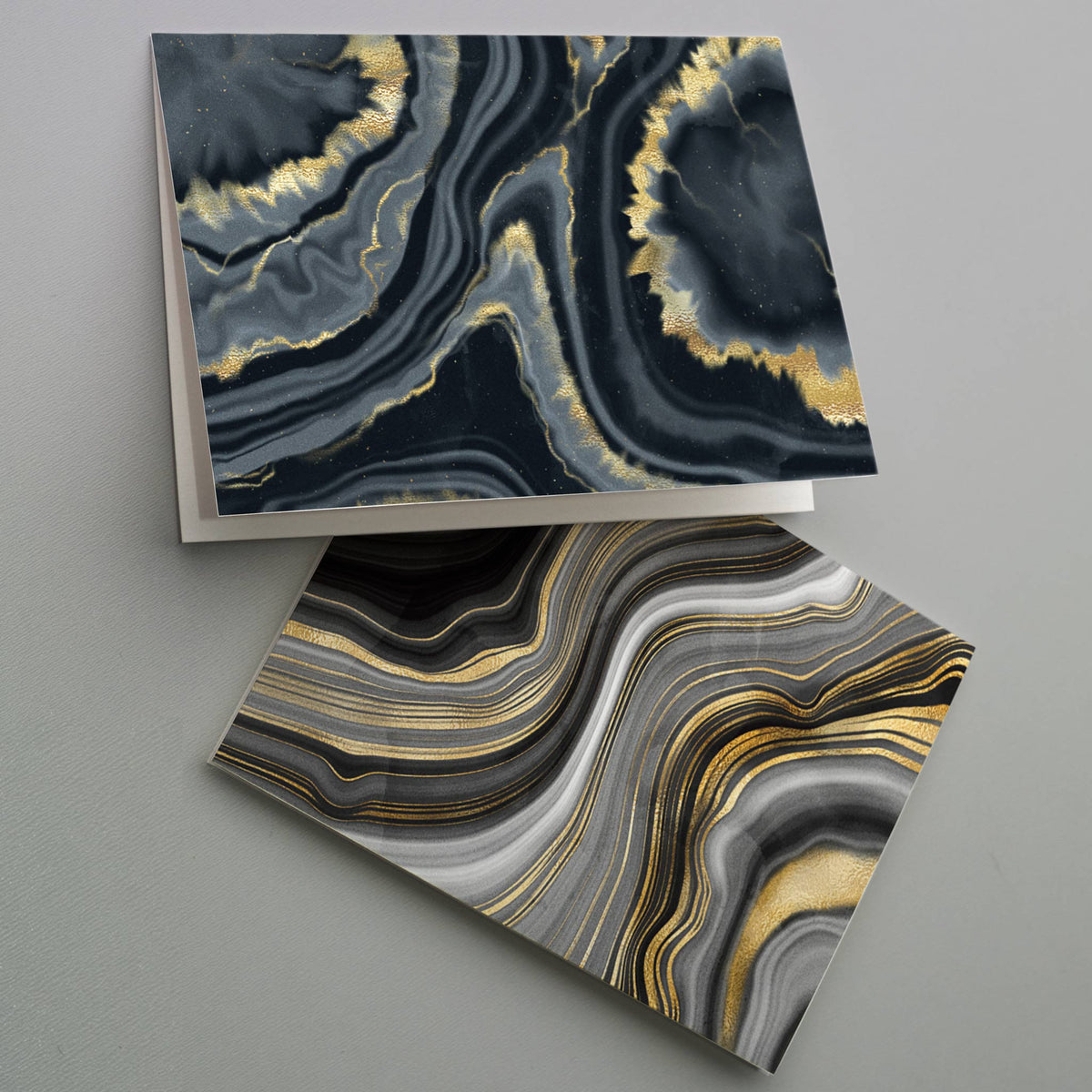 Agate Black and Gold Blank Greeting Cards, Set of 24